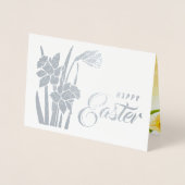 Carte Dorée Joyeux Pâques. Daffodiques de printemps (Devant)