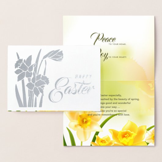 Carte Dorée Joyeux Pâques. Daffodiques de printemps (Affichage)