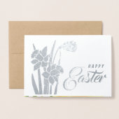 Carte Dorée Joyeux Pâques. Daffodiques de printemps (Devant avec enveloppe)