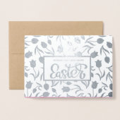 Carte Dorée Joyeux Pâques. Peinture des tulipes printanières (Devant avec enveloppe)