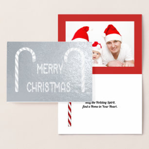 Carte Dorée Joyeux Sucre de canne de Noël Police & Photo