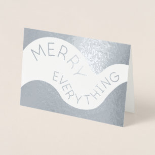 Carte Dorée Joyeux tout Courbé Typographie Holiday Silver