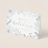 CARTE DORÉE JOYEUX VACANCES HIVER FOLIAGE FRAME | ARGENT (Devant)