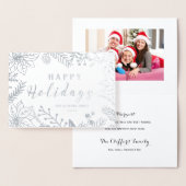 CARTE DORÉE JOYEUX VACANCES HIVER FOLIAGE FRAME | ARGENT (Affichage)