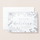 CARTE DORÉE JOYEUX VACANCES HIVER FOLIAGE FRAME | ARGENT (Devant avec enveloppe)