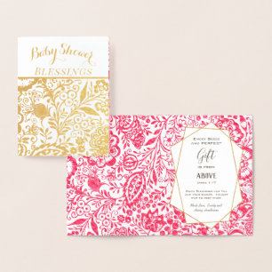 Carte Dorée Jumelles papier d'or floral Baby Shower Bénédictio