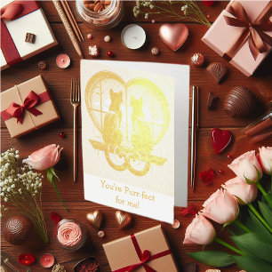 Carte Dorée La belle Saint-Valentin de chat 