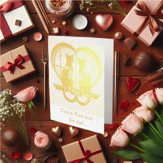 Carte Dorée La belle Saint-Valentin de chat 
