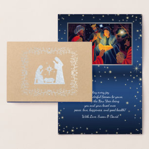 Carte Dorée La crèche de Noël Luxe