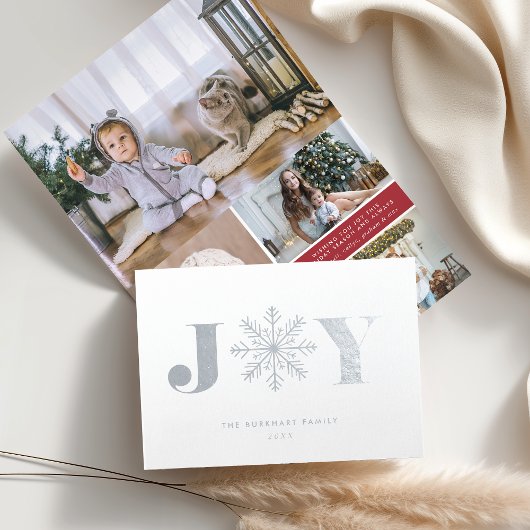 Carte Dorée La joie festive | Photo de Noël Collage Argent
