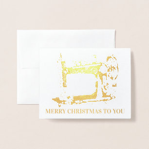 Carte Dorée La machine à coudre "faite à la main" Noël