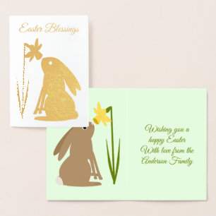 Carte Dorée Lapin de Pâques lapin et fleur de jonquille Person