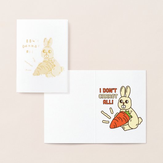 Carte Dorée Lapin Mignon Tenant Sa Carotte (Affichage)