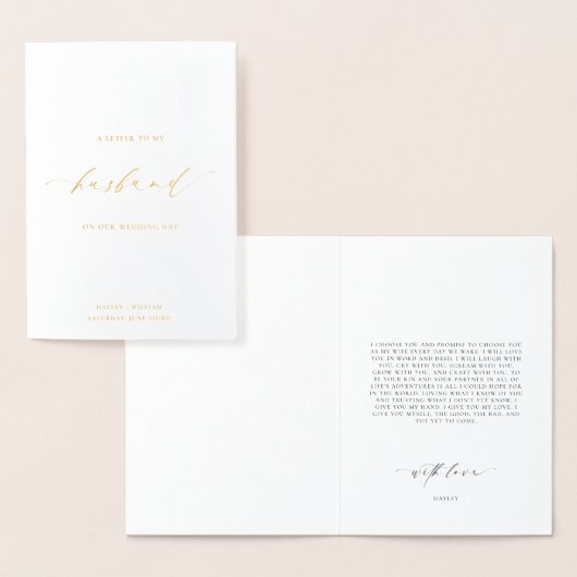 Carte Dorée Lettre Ellesmere À Mon Mari Jour De Mariage (Affichage)