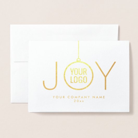 Carte Dorée Logo d'affaires JOIE Noël Ornement Blanc Vacances (Devant avec enveloppe)