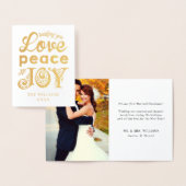 Carte Dorée Love Peace and Joy First Christmas Photo Gold (Affichage)