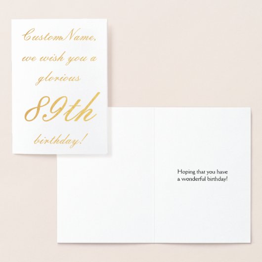 Carte Dorée Loving Gold Foil 89th Birthday Greeting Card (Affichage)