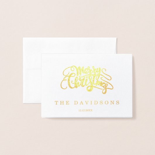 Carte Dorée Luxe Joyeux Noël Typographie Monogramme (Devant avec enveloppe)
