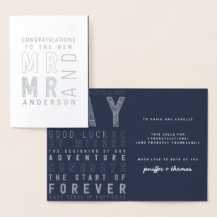 Carte Dorée M. et M. typographie félicitent le mariage card.