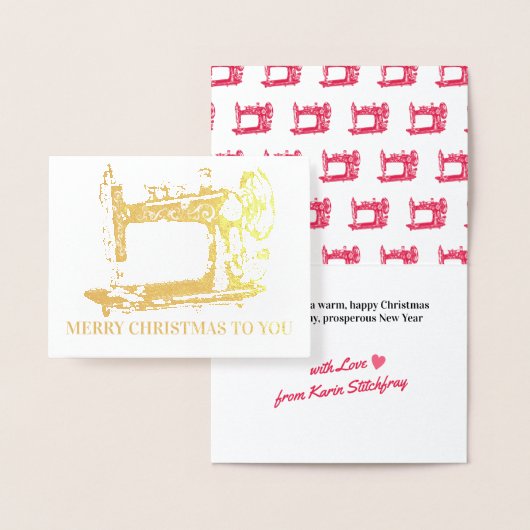 Carte Dorée Machine à coudre Seamstress "faite à la main" Noël (Affichage)