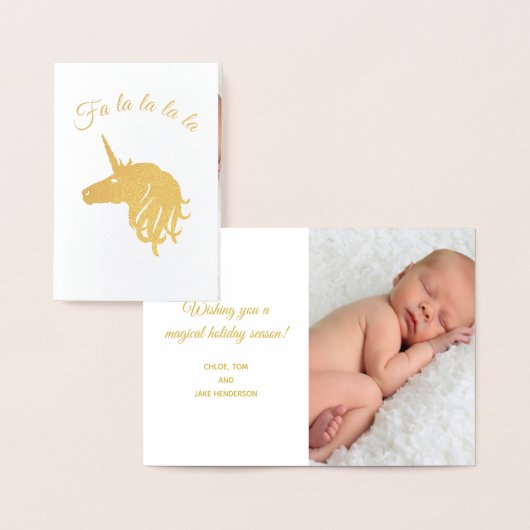 Carte Dorée Magique Unicorn Photo Holiday Card Gold Foil (Affichage)