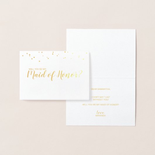 Carte Dorée Maid of Honor Elegant Confetti Gold (Affichage)