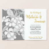 Carte Dorée Mariage de dessin noir Bohême Floral Gold Script (Intérieur)