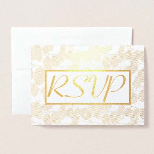 Carte Dorée Mariage de feuillage d'or RSVP (Devant avec enveloppe)