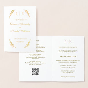 Carte Dorée Mariage de monogramme de fleurs intemporel