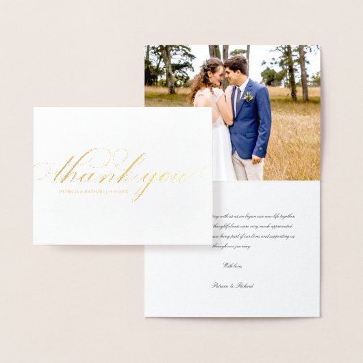 Carte Dorée Mariage de script simple et élégant photo de Merci (Affichage)