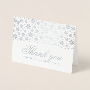 Carte Dorée Mariage d'hiver Merci Bridesmaid Silver