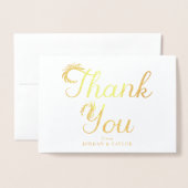 Carte Dorée Mariage Floral Gold Script Merci photo (Devant avec enveloppe)