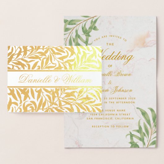 Carte Dorée Mariage Foliage Calligraphie Marbre Vert Or (Affichage)