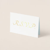 Carte Dorée Mariage Formel Réponse RSVP Bleu Glacé avec Feuill (Devant)