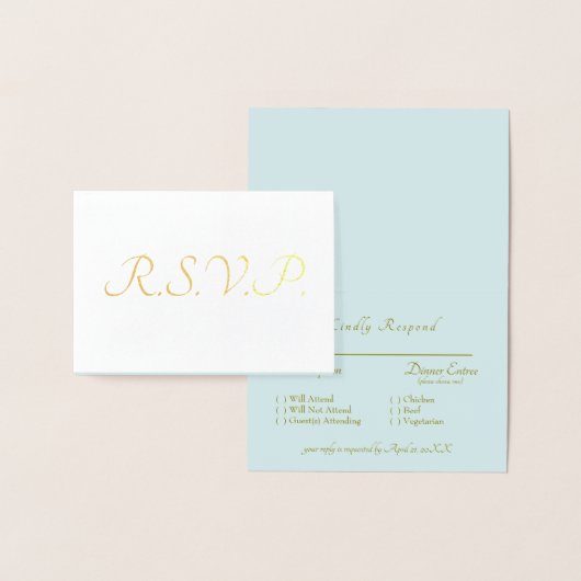 Carte Dorée Mariage Formel Réponse RSVP Bleu Glacé avec Feuill (Affichage)