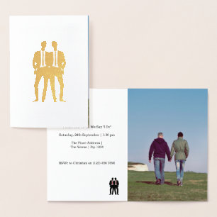 Carte Dorée Mariage Gay Deux Mariés en Costume