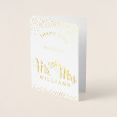 Carte Dorée MARIAGE MERCI couple m & mrs script moderne (Devant)