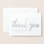 Carte Dorée Mariage moderne Merci Couple Photo Silver (Devant avec enveloppe)