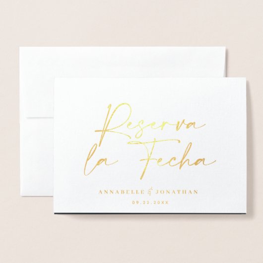Carte Dorée Mariage moderne Reserva la Fecha crème or (Devant avec enveloppe)