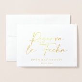 Carte Dorée Mariage moderne Reserva la Fecha noir 1 photo Foil (Devant avec enveloppe)