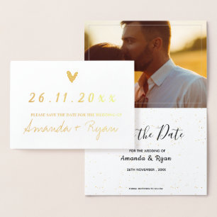 Carte Dorée Mariage photo minimaliste Réel Foil Enregistrer La