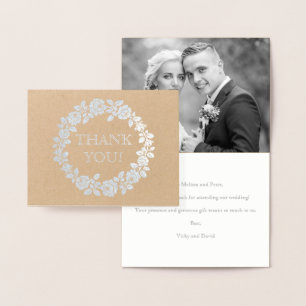 Carte Dorée mariage rose Merci kraft papier photo argent