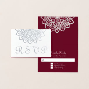 Carte Dorée Mariage RSVP floral élégant en Bourgogne argenté