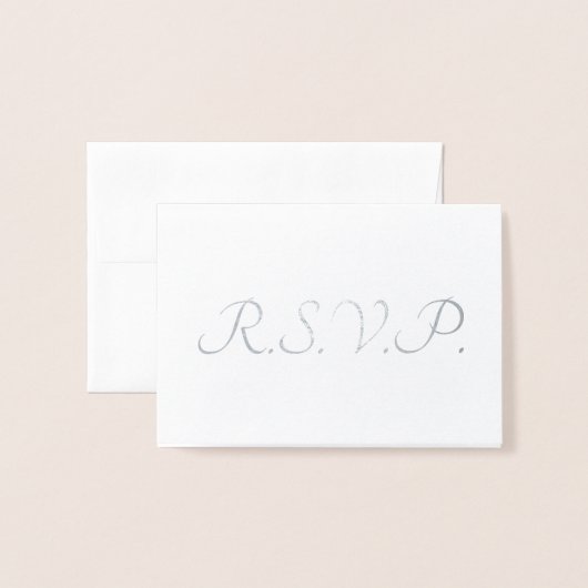 Carte Dorée Mariage RSVP gris Foil II en argent (Devant avec enveloppe)