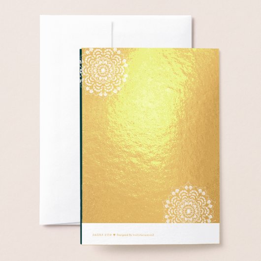 Carte Dorée mariage vert texturé simple (Derrière avec enveloppe)