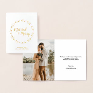 Carte Dorée Marry & Joyeux Mariage de couronne de Noël Photo