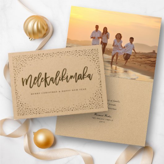 Carte Dorée Mele Kalikimaka Confetti Chic Photo de Noël