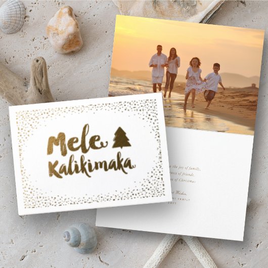 Carte Dorée Mele Kalikimaka Confetti Chic Photo de Noël