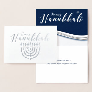 Carte Dorée Menorah en Hanoukka moderne bleu et argent