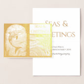 Carte Dorée Mer nautique moderne & Dauphin de salutations (Affichage)